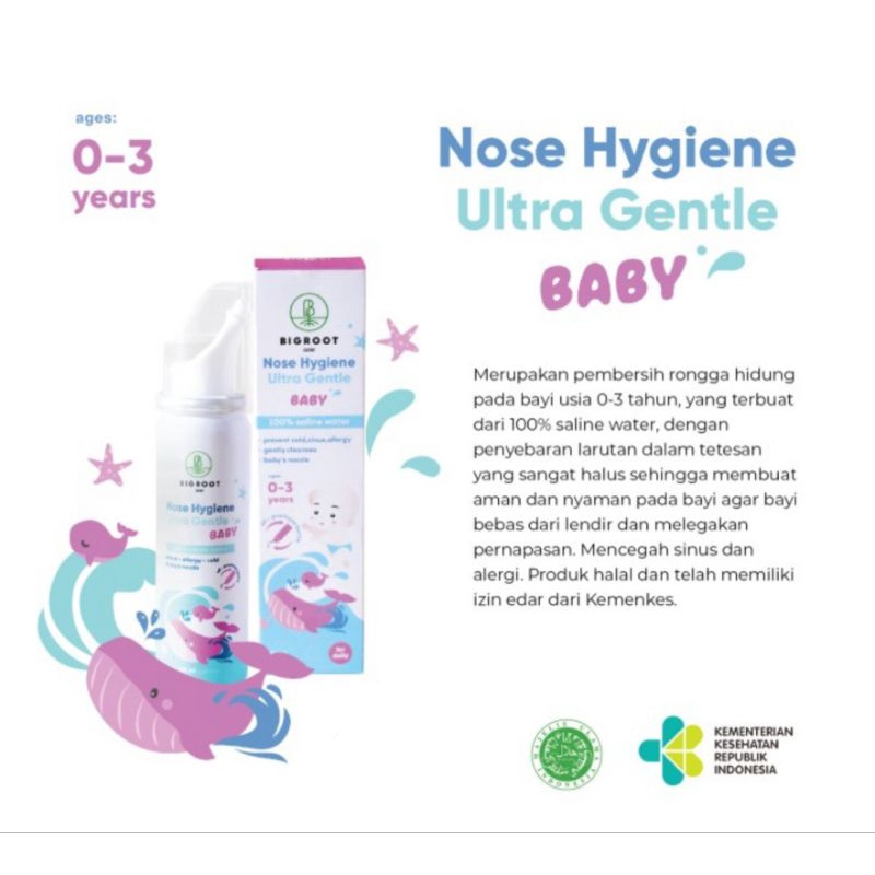 Bigroot Care Nose Hygene Ultra Gentle Baby / Saline Water Baby Nasal Spray / Nose Cleaner For Baby For Kids / Nasal Spray mengurangi hidung tersumbat saat flu pada bayi anak