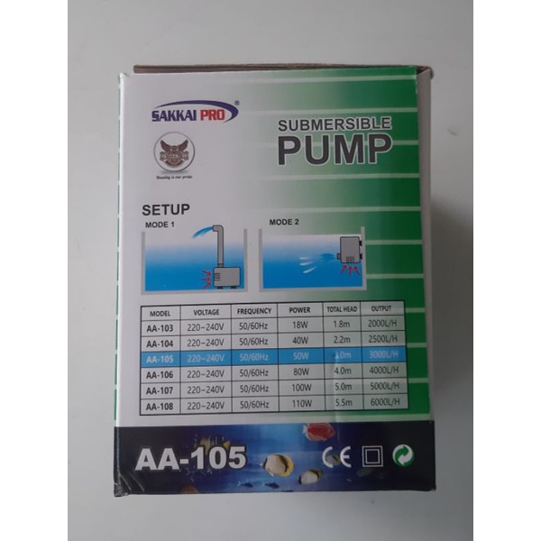 Water Pump Aquarium Kolam Sakkai pro AA-105 Pompa Aivr Aquarium Kolam