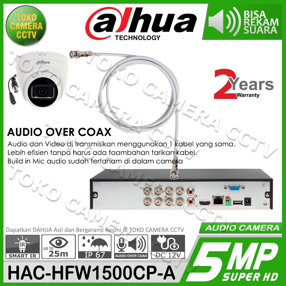 KAMERA CCTV OUTDOOR 5MP AUDIO DAHUA HAC-HFW1500CP-A BUILD IN MIC