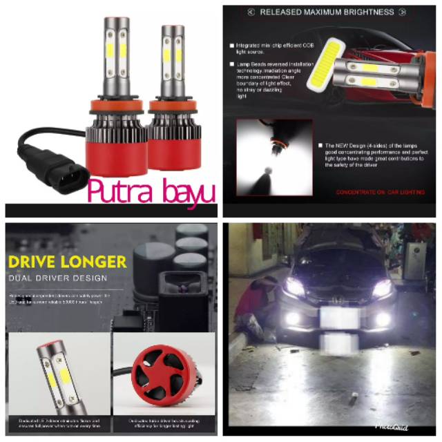 Bohlam Foglamp mobil super terang LED H8 H11 H16 LED 4 sisi