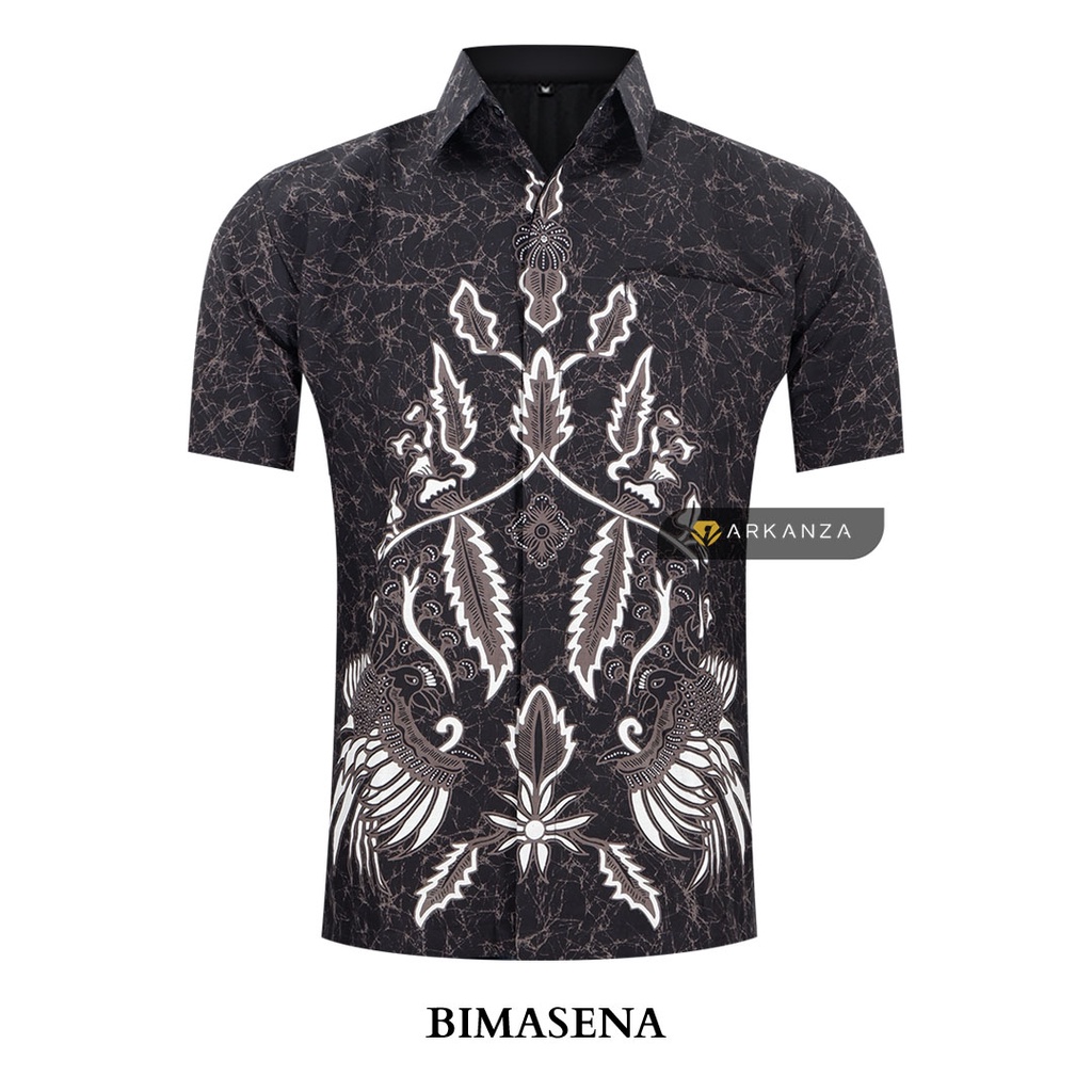 BATIK ARKANZA Motif BIMASENA Hem Atasan Kemeja Baju Batik Pria Cowok Produsen Slimfit Memakai Furing Lengan Panjang