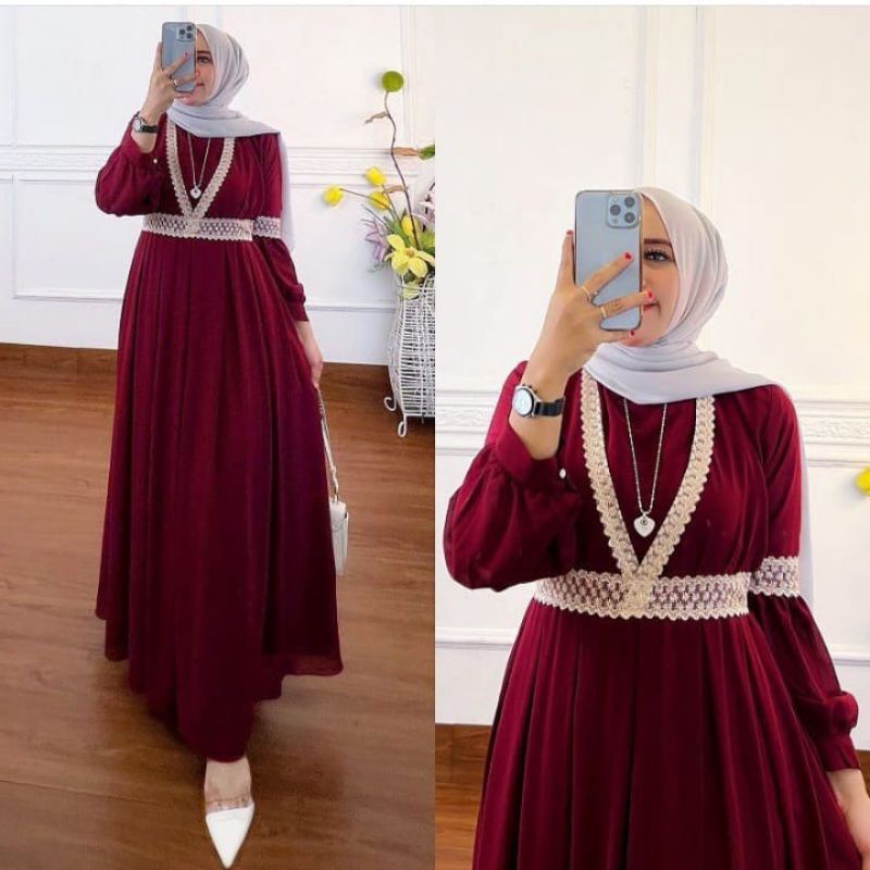 [Fashion Muslim] QAISHA maxy dress renda ceruty babydoll | terlaris