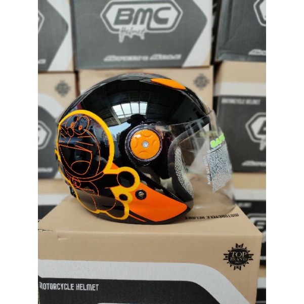 HELM DEWASA BMC MILAN DORAEMON RETRO BLACK ORANGE ORIGINAL | HELM ANAK SD SMP SMA | HELM MOTIF KARTU