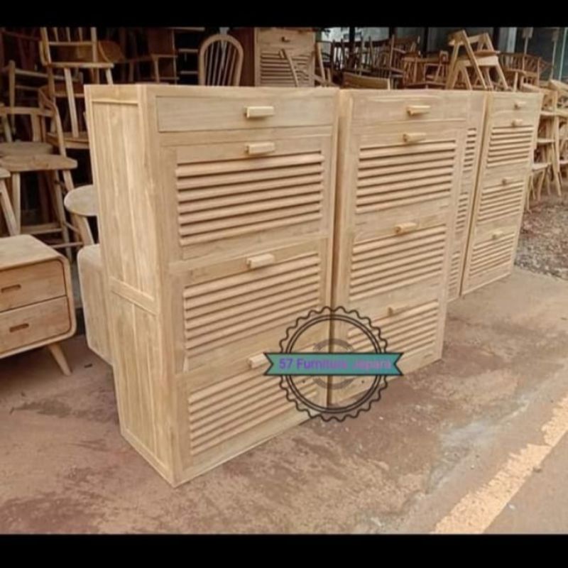 Lemari rak tempat sepatu/tas perhiasan bahan kayu jati mentahan