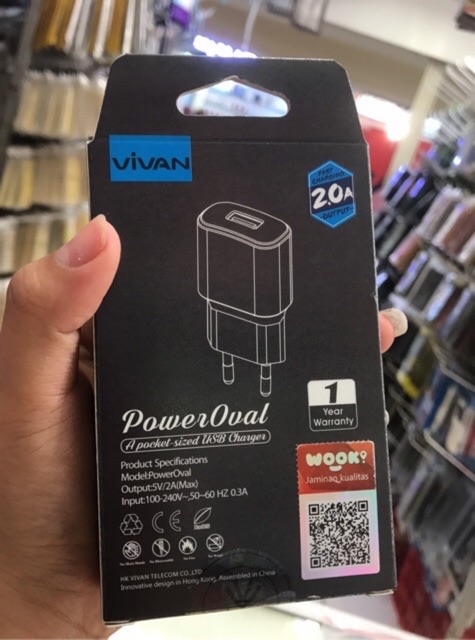 ORIGINAL CHARGER VIVAN POWER OVAL 2 2A Charger Vivan 2A fast charging Power Oval 2 / Kepala Charger Poweroval II