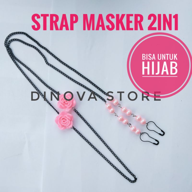 NEW strap masker hijab 2 in 1 fallin mutiara sesuai warna mawar/konektor masker/strap masker hijab/dinova store/pgx/tali masker/strap masker 2in1/strap masker hijab 2in1/konektor masker