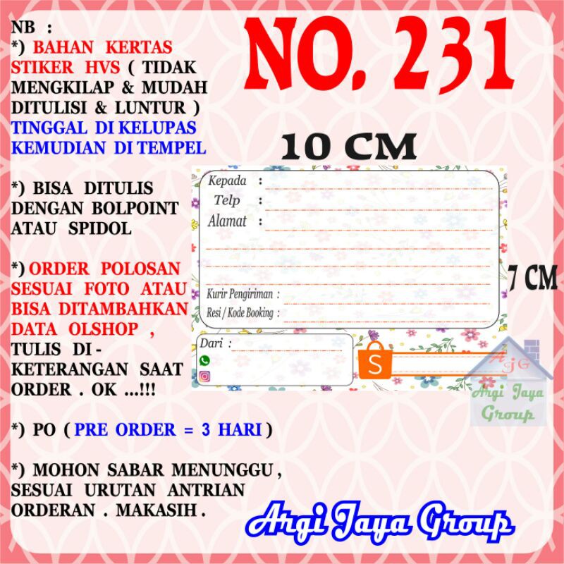 

Stiker HVS - Stiker Pengiriman - Sticker Alamat Olshop Murah Nomer 231-10x7cm