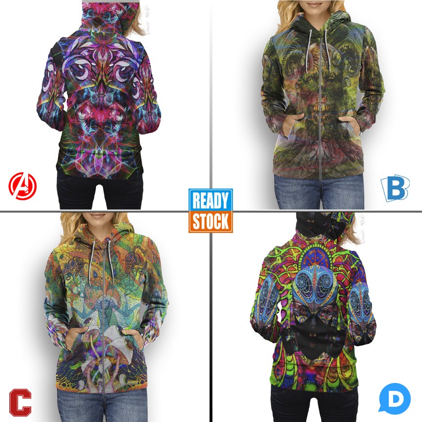 Jaket Hoodie Ayahuasca Trippy Psychedelic Mushroom Artistic SKU-7434106610635 Hoodie Fullprint Casua