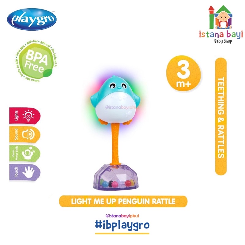 Playgro Baby Light Me Up Penguin Ratle - Mainan Anak Bayi