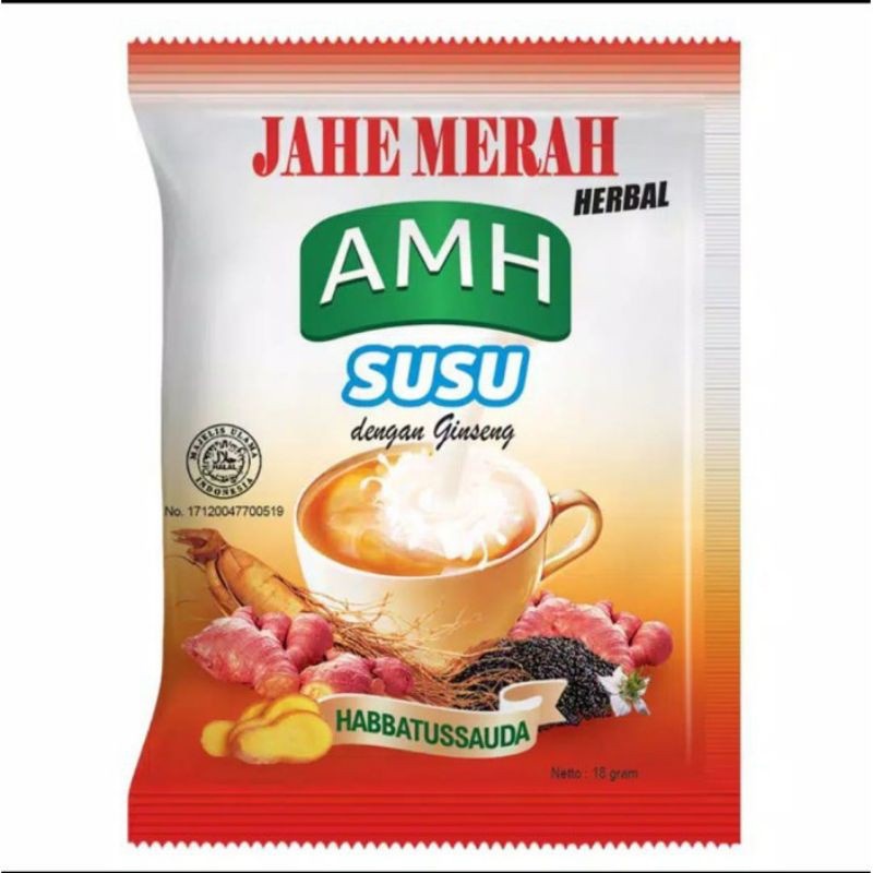 

Jahe Merah AMH Susu Minuman Sachet Habbatussauda Plus Gingseng isi 10 Sachet