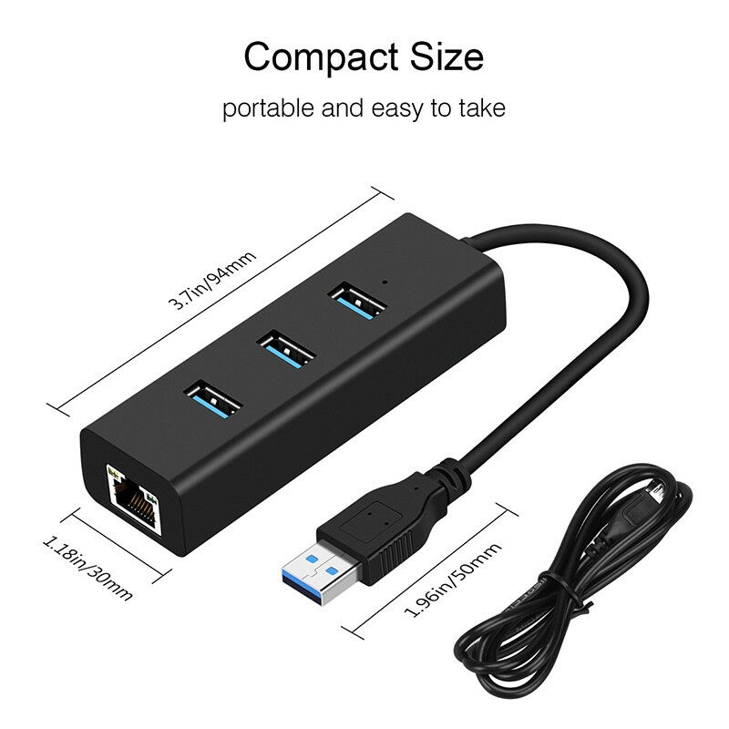 (LUCKID) Hub Adapter Jaringan Ethernet Lan RJ45 3 Port USB 3.0