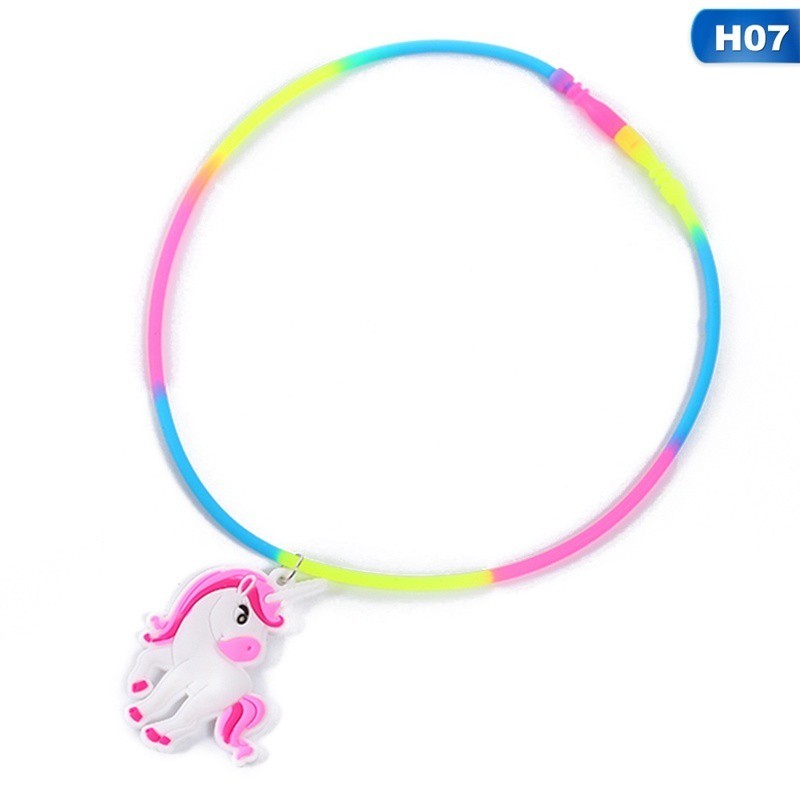 Kalung Unicorn Bahan Silikon PVC Warna Pelangi untuk Hadiah Natal Anak