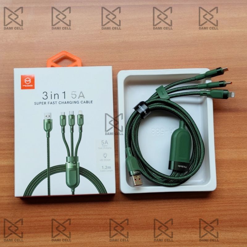 MCDODO CA-879 Kabel Data 3in1 Super Fast Charging Cable Charge 5A Original 1.2m MICRO + TYPE C + LIGHTNING