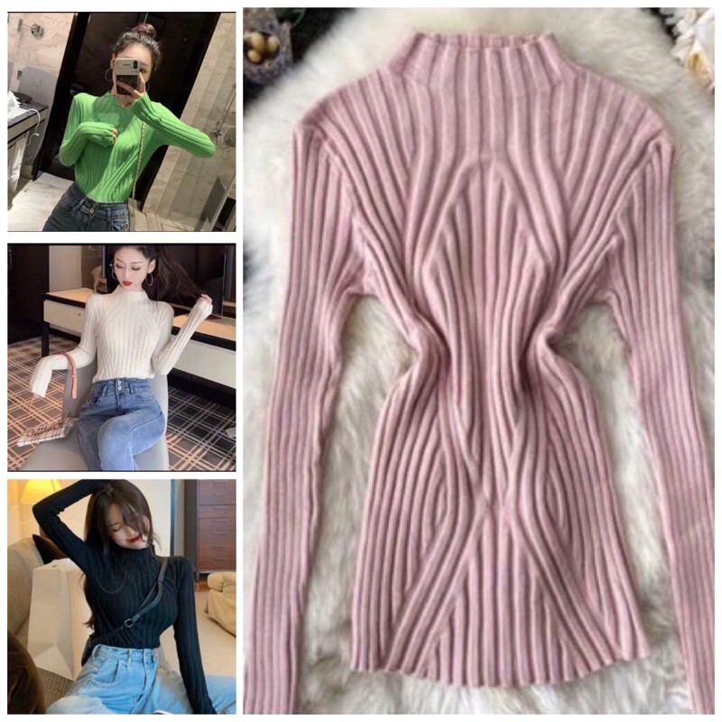 Atasan Wanita Rajut Tangan Panjang Turtle Neck Kwalitas Import 5803
