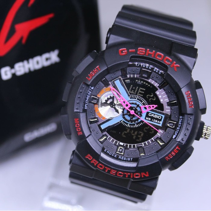 JAM TANGAN PRIA / COWOK G-SHOCK GS GA 110 ANTI AIR BLACK LIST RED