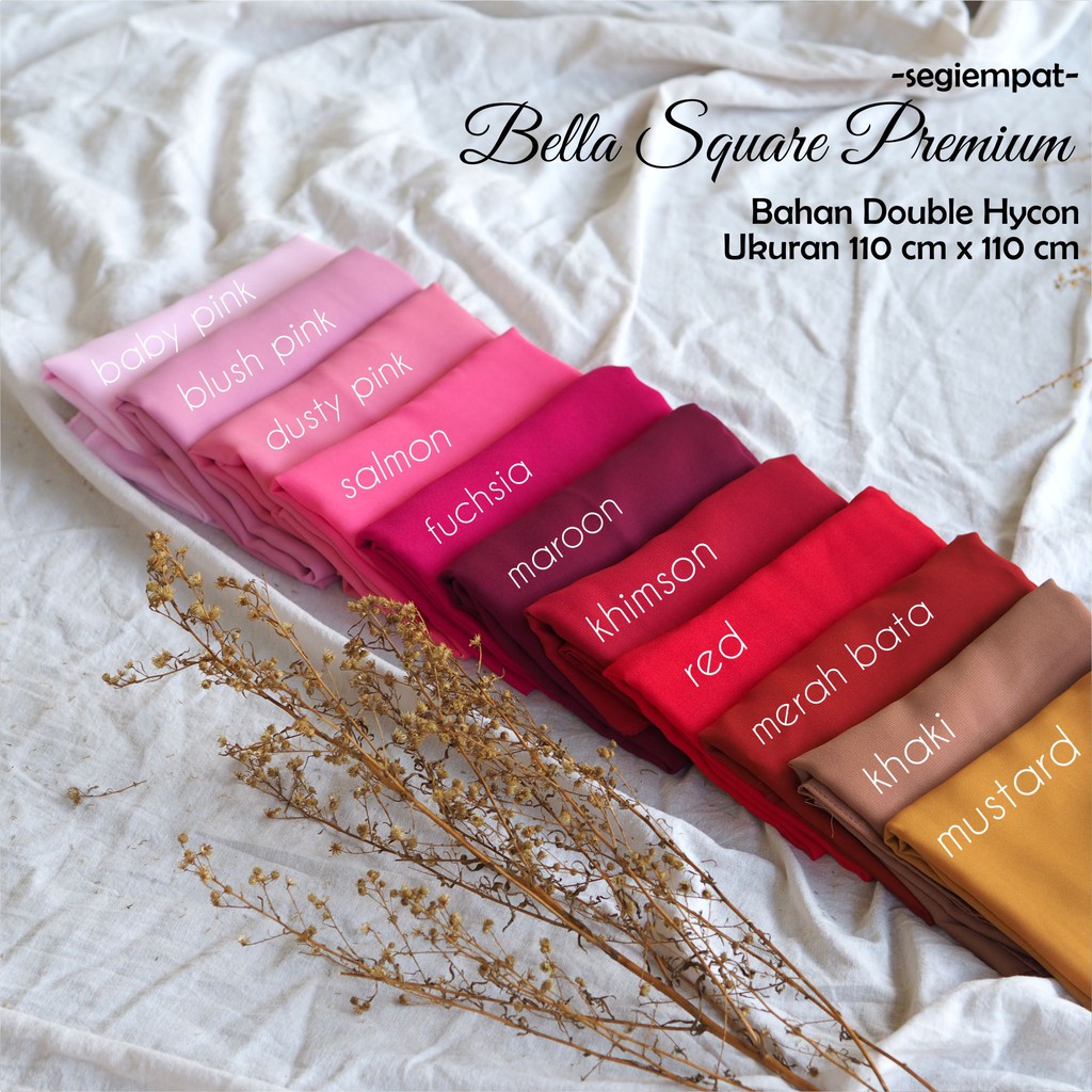 Bella Square Double Hycon By Reyscarf Premium Eksklusif Elegant Jahit Tepi Rapi Banyak Warna Luxury