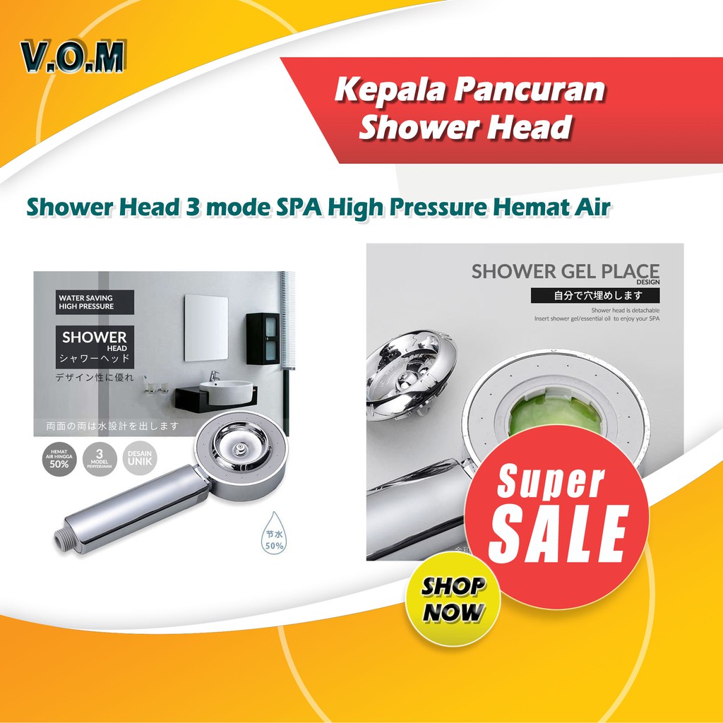 VOM-Kepala Pancuran Shower Head 3 mode SPA High Pressure Hemat Air 0575