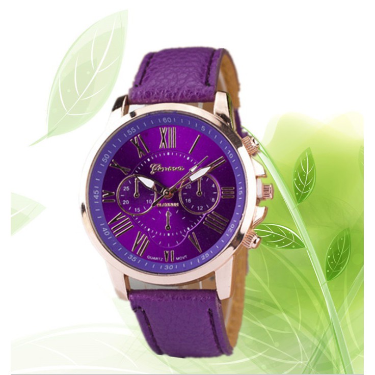 Jam Tangan Geneva Roman Numerals Korean Style Faux Leather Cewe Watch