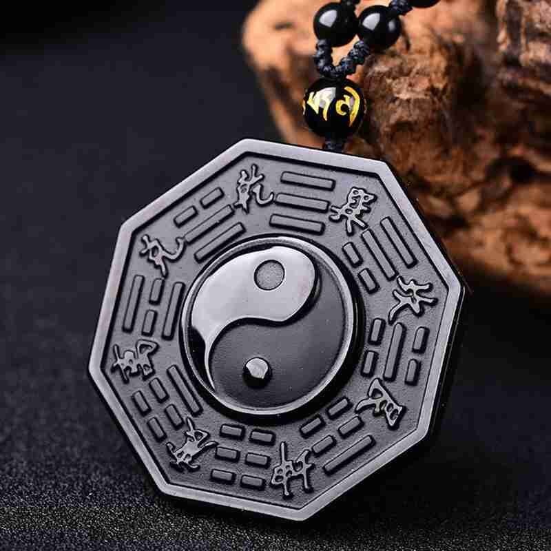 Kalung Batu Obsidian Hitam Yin Yang / Lucky Pendant Thaichi Patkwa Yinyang Premium High Quality - Ka