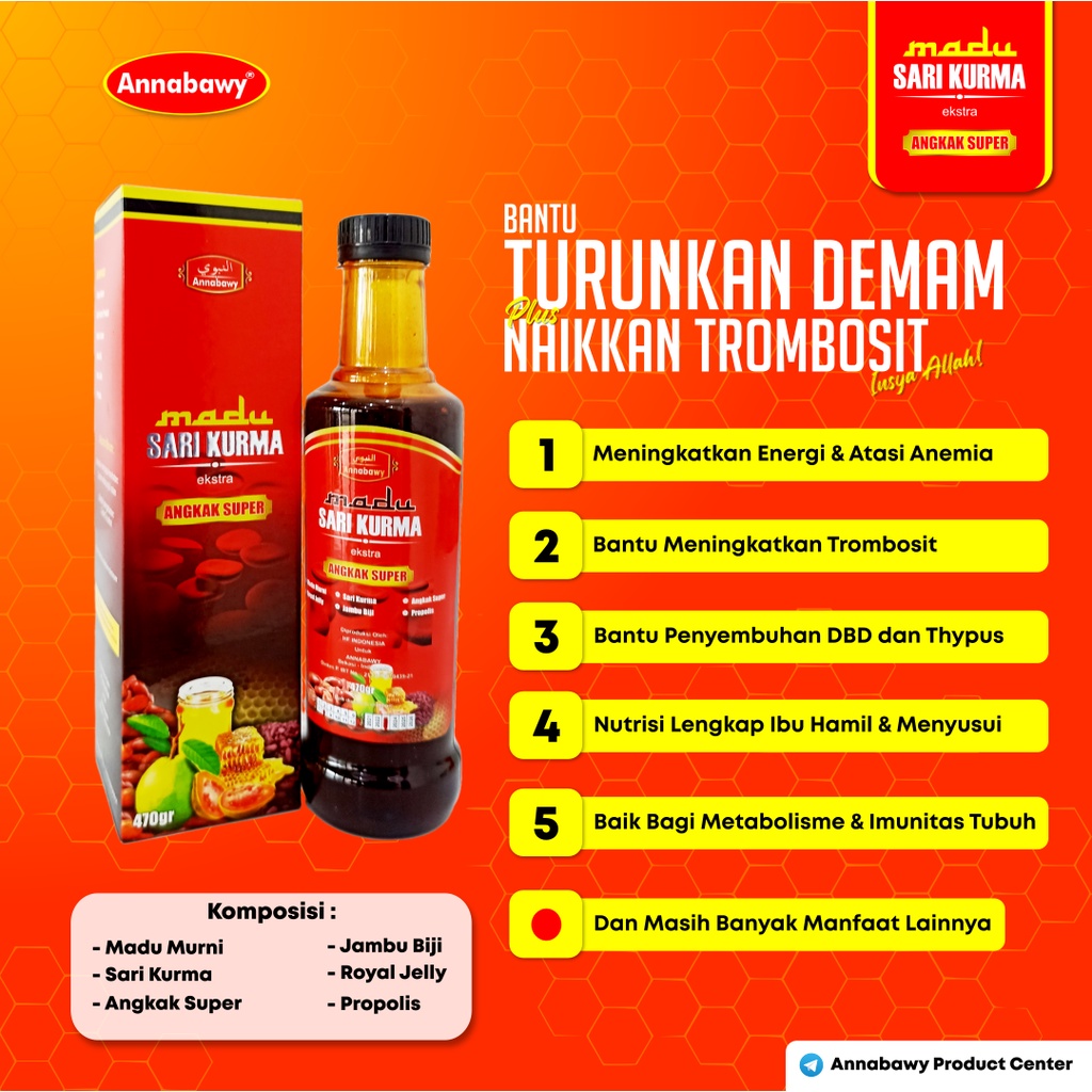 

Sari Kurma Madu Angkak PREMIUM Annabawy - Bantu Atasi Thypus DBD TIngkatkan Trombosit Pengganti Sari Kurma Angkak Darusyifa