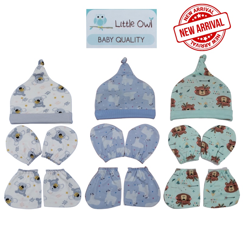 Sarung Tangan+Kaki+Topi Bayi LITTLE OWL / Perlengkapan Bayi Newborn