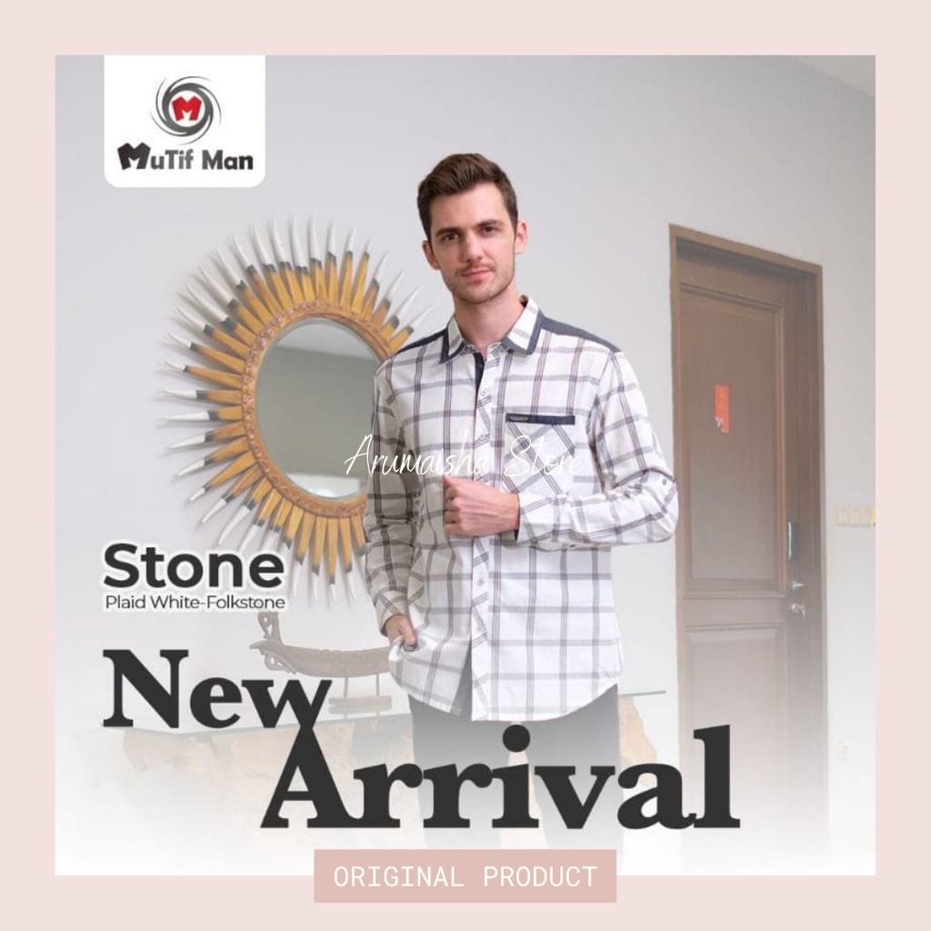 MUTIF Man Kemeja Casual Koko Pria Dewasa Bahan Katun Lengan Pendek Panjang Motif Kotak Kotak Plaid W