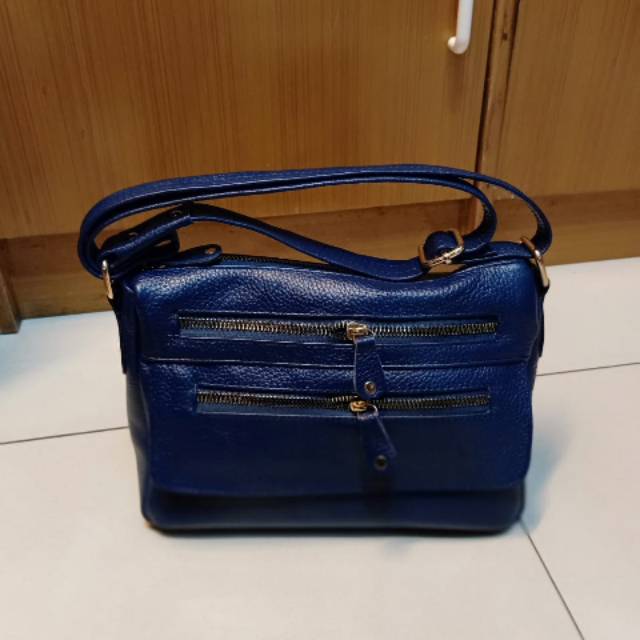 TAS SELEMPANG WANITA KULIT SAPI ASLI ARILNEW BIRU DONGKER
