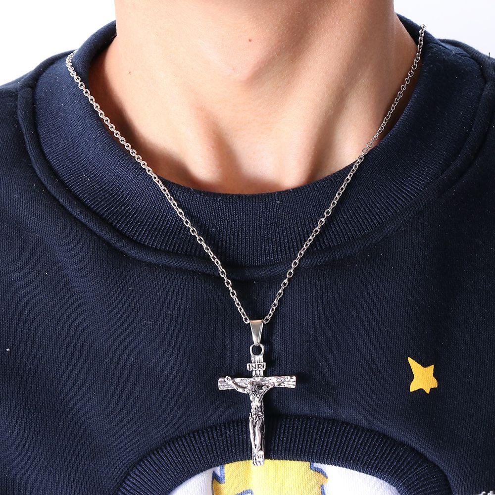 Kalung Rantai Liontin Salib Yesus Ala Rock / Gothic / Vintage Warna Silver Untuk Wanita