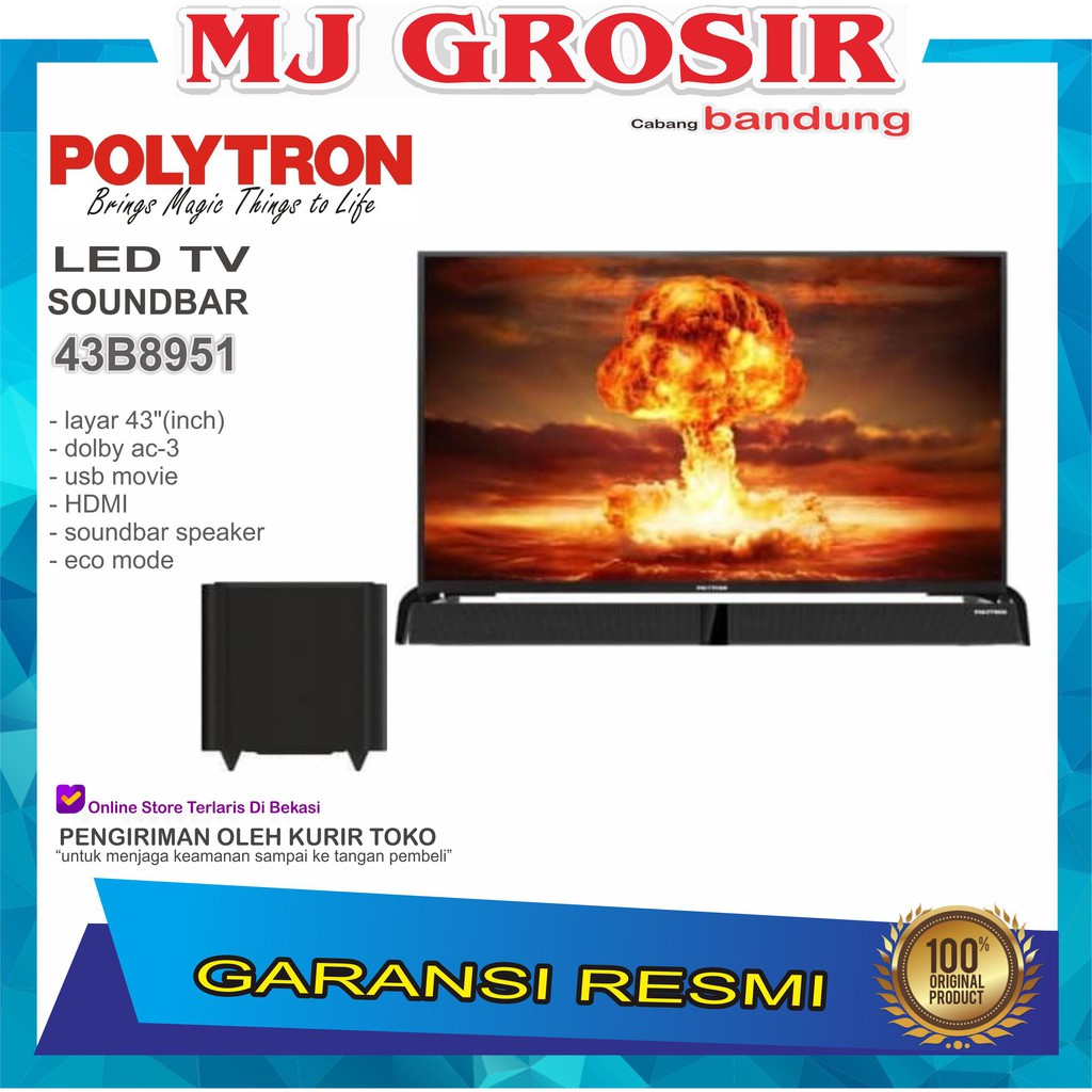 PROMO LED TV POLYTRON 43" 43B8951 43 INCH USB MOVIE HD HDMI SOUNDBAR