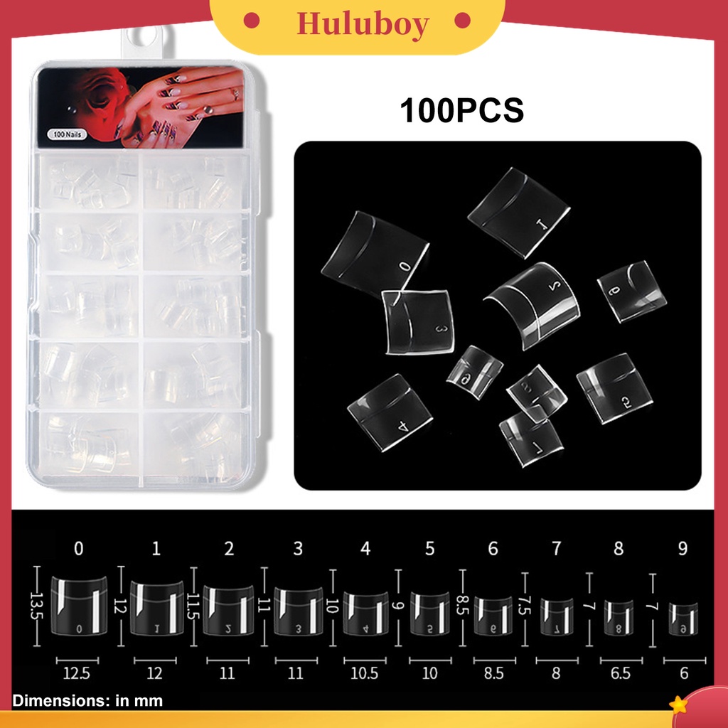 Huluboy Huluboy♡ 100pcs Kuku Palsu Extension Model Pendek Gaya Perancis Untuk Kecantikan