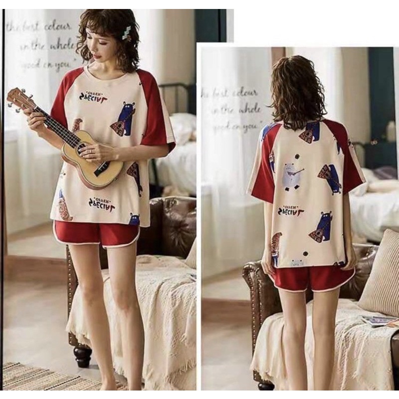 PIYAMA KAOS IMPORT PREMIUM BAJU TIDUR CEWEK SETELAN HOTPANTS PAJAMAS WANITA MOTIF READY STOCK JUMBO