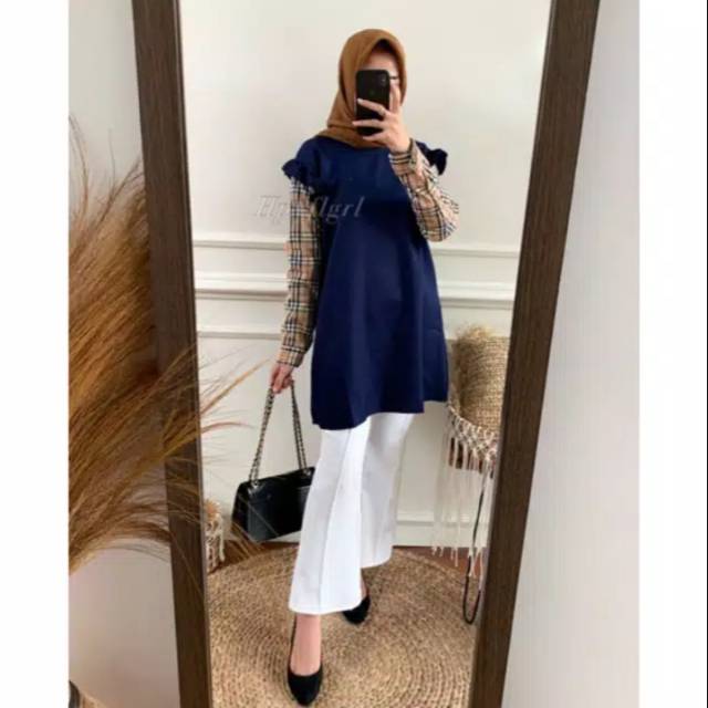BURBERY TUNIK//TUNIK KOMBINASI KOTAK