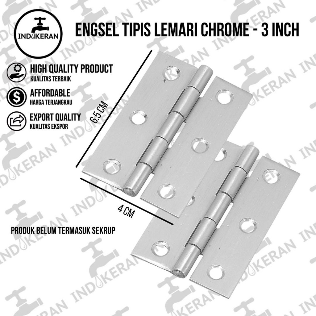 INDOKERAN - Engsel Tipis Lemari Chrome - 3 Inch