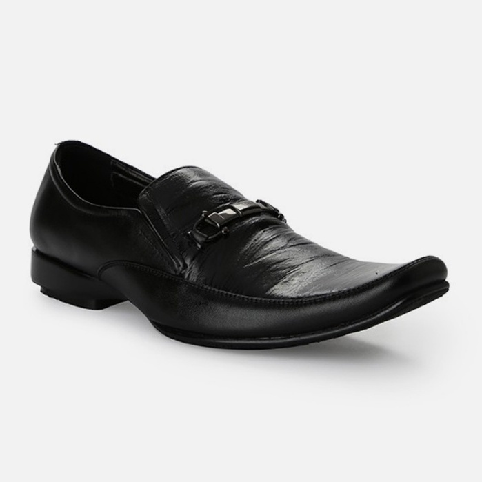 Benitz Sepatu Model Loafer Formal Pria Metal Buckle Cow Leather [B-LV077] - Black