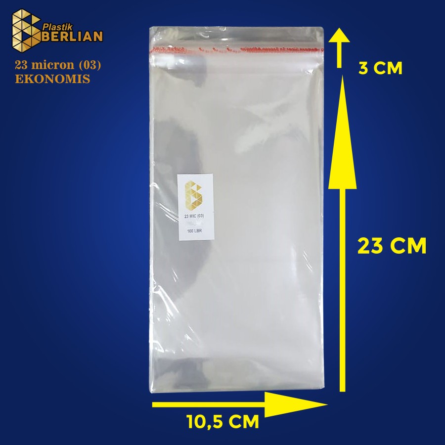 

10,5 x 23 cm Plastik OPP EKONOMIS 23micron (100 lbr) (lem/seal)