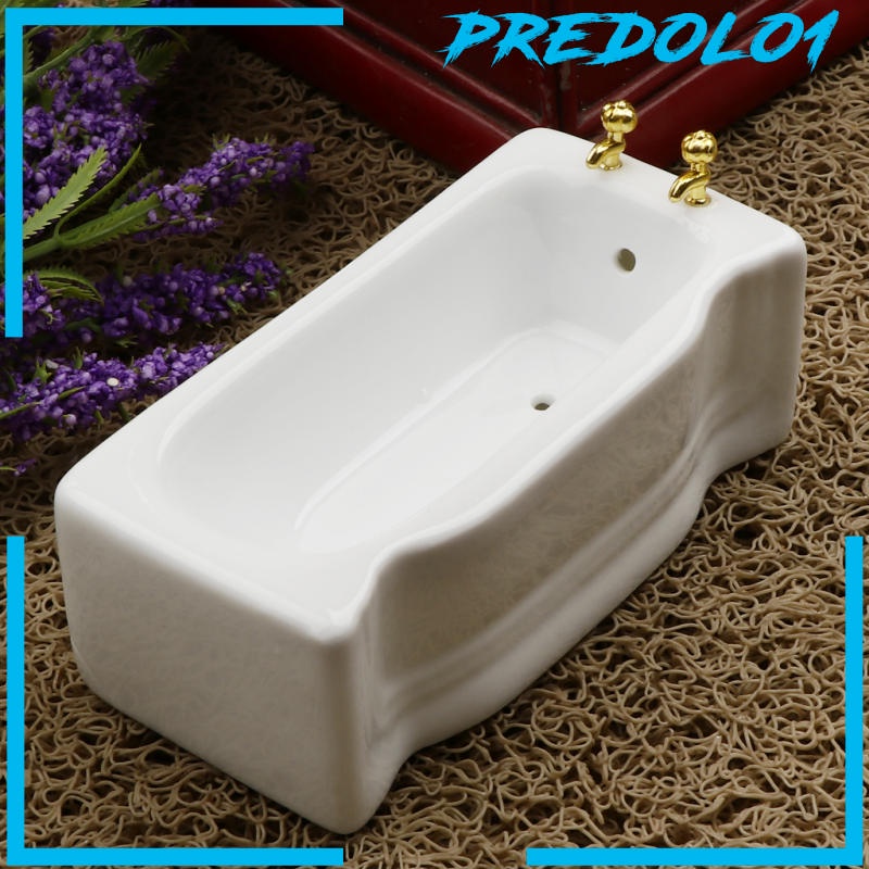 (Predolo1) Miniatur Bathtub Kotak Putih Bahan Keramik Dekorasi Kamar Mandi Rumah Boneka 1 / 12