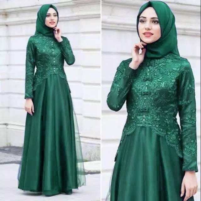 VVV Olshop Maxi Keiko / Dress Muslim Brokat Wanita / Pesta Gamis Brokat Wanita