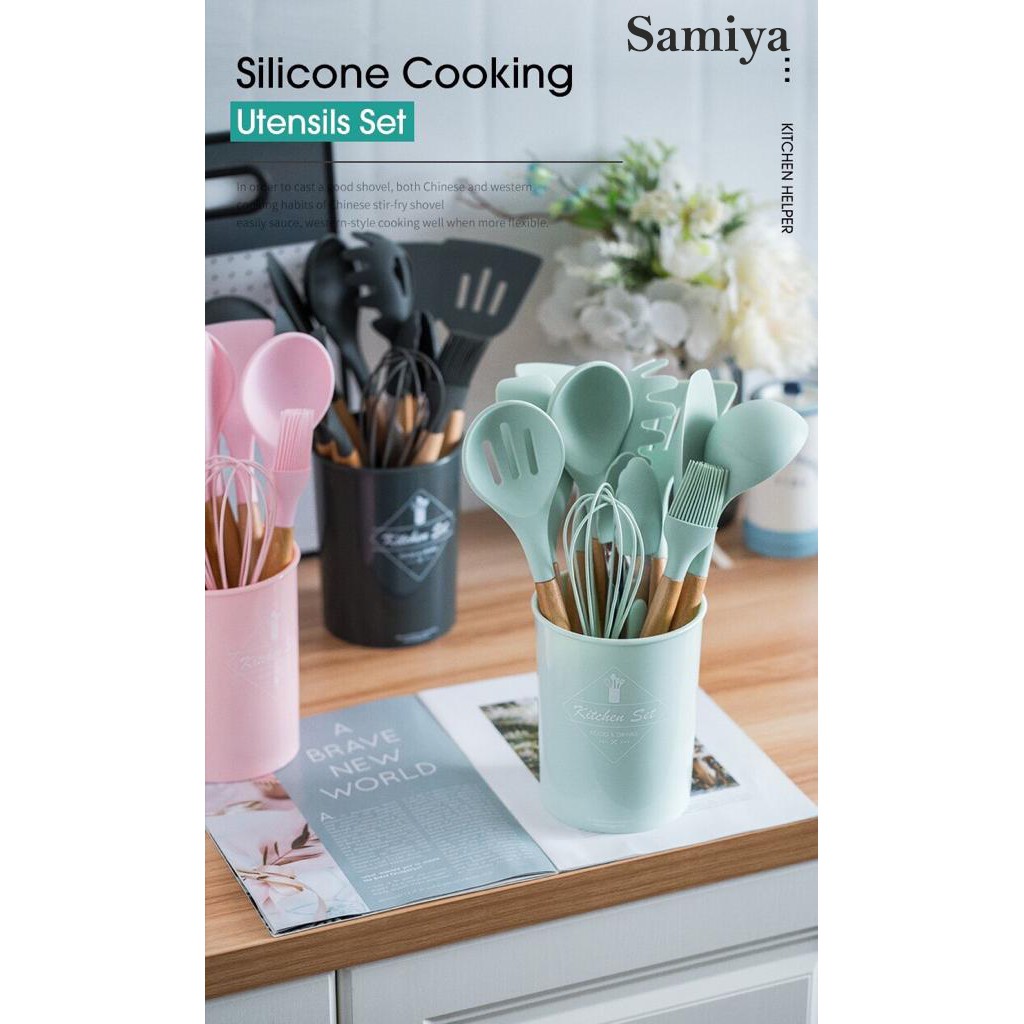 spatula silicone set / silicone kitchen utensils set with box / alat masak set lengkap silikon