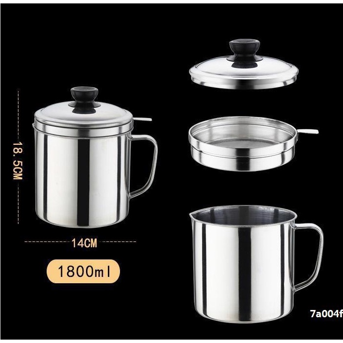 Oil Pot Wadah Saringan Minyak Bahan Stainless Steel 1.3Liter Mug Gelas Penyimpanan Minyak Bekas Gorengan Mug Stainless untuk Minyak dengan Saringan KC117