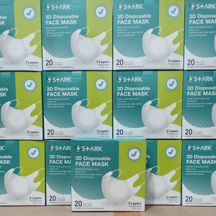 Masker Duckbill FaceMask 3Ply isi 50pcs 3D Disposable Face Mask STARK Emboss Putih