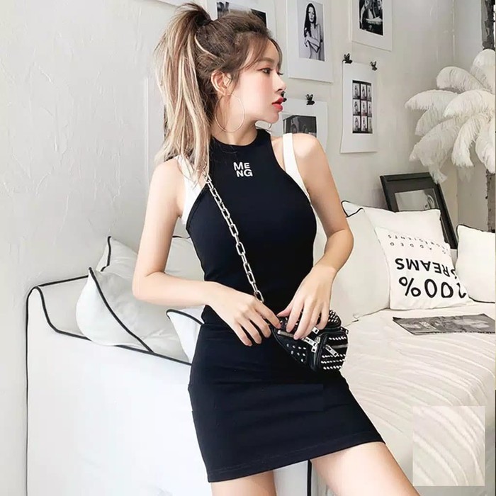 TBI Dress Bodycon Liana Hitam Putih Baju Wanita Murah Casual