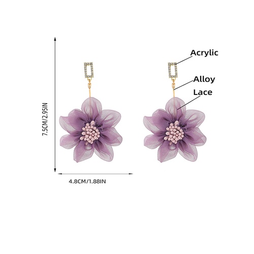 LRC Anting Tusuk Fashion Purple Alloy Diamond Lace Flower V97223
