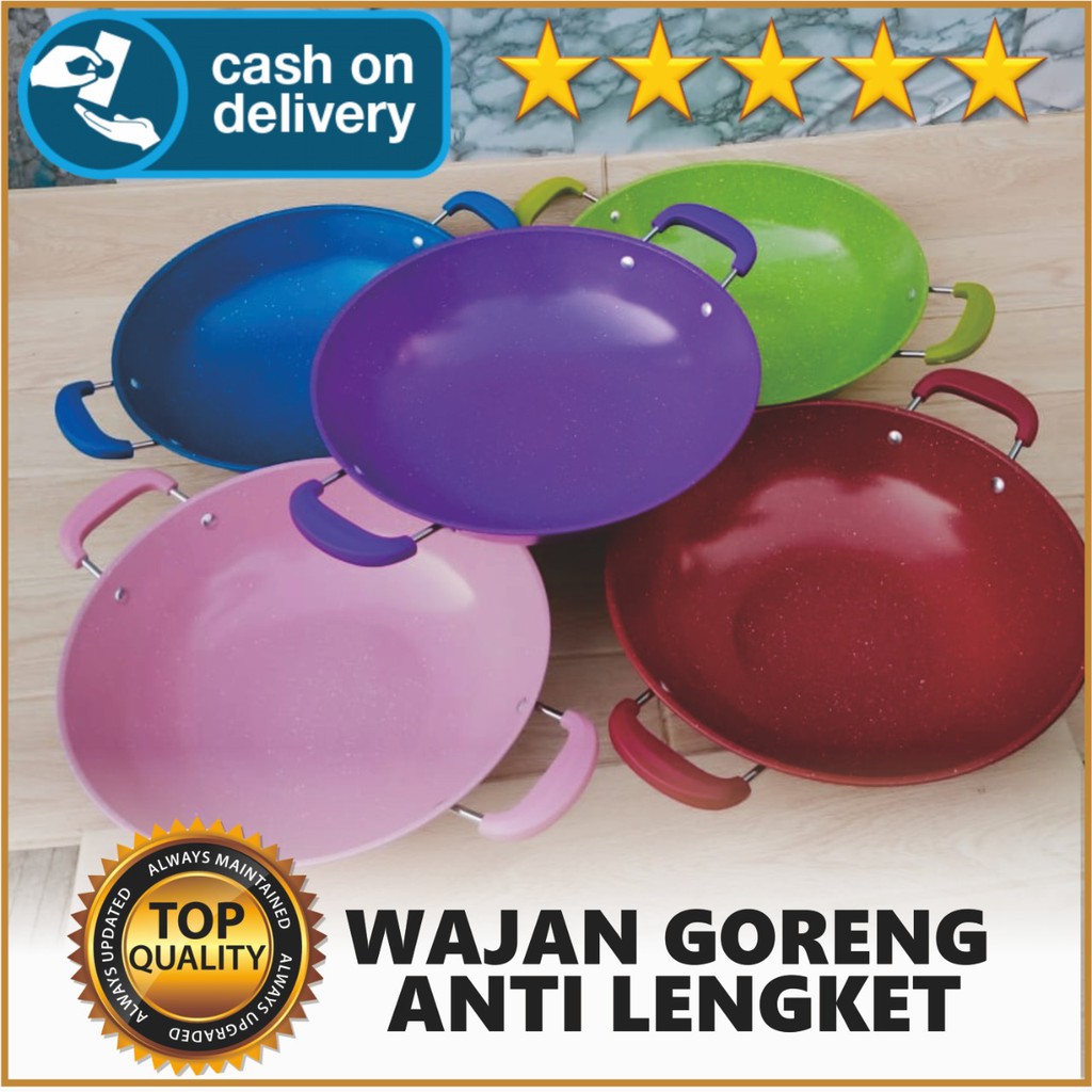 BEST SELLER Wajan KUPING Enamel Warna BAGUS Anti Lengket BESAR Pegangan Anti Panas termurah 32CM