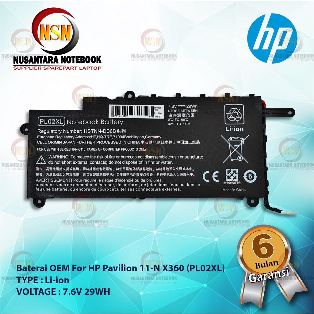 Baterai ORIGINAL HP PAVILION 11-N102TU X360 PL02XL HSTNN-LB6B