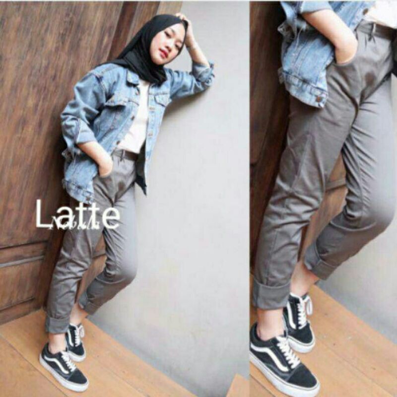 Celana Baggy Pants American Drill Grade A Celana kerja Wanita Pinggang Karet