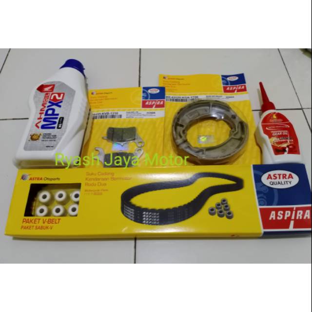 Paket V-belt set Roller for beat/scoopy/spacy karbu + Kampas rem depan &amp; belakang + MPX 2 + gardan