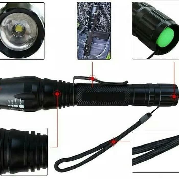 Senter Led Cree XM-L T6 12000 LM 2 Baterai / Police Swat 2 Batre