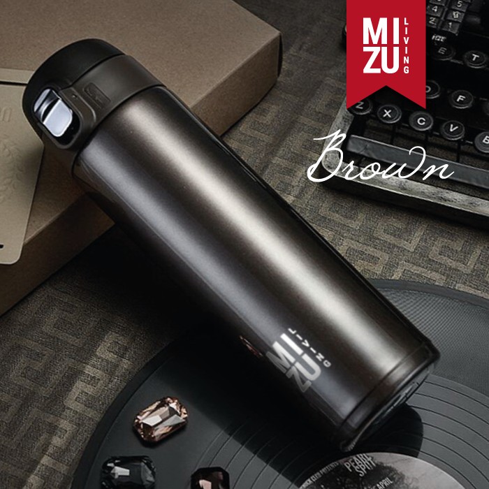 MIZU TIGER Thermos Tumbler Stainless Steel 450ml Botol Minum Hot & Cold Vacuum Flask BPA-Free-BROWN