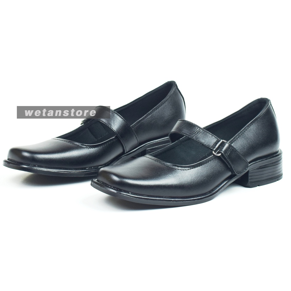 Sepatu Pantofel Sekolah Paskibra Wanita Formal Hak 3 cm Bahan Kulit - Ukuran Jumbo Besar 36 - 41 42 43 44