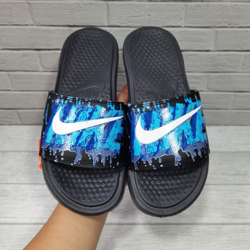 sendal sandal slop slide nike benassi motif hitam biru cowok men pria 40-44